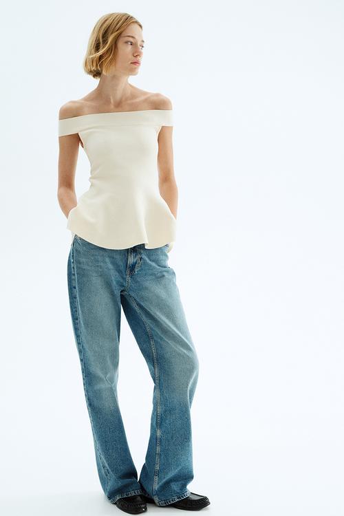 Off-the-shoulder peplum top - cream