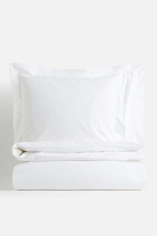 Double/king cotton percale duvet cover set - white