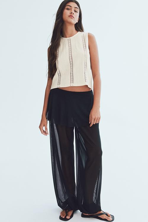 Crinkled lace-detail blouse - light beige