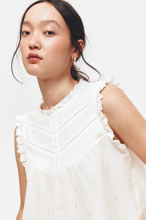 Frill-trimmed vest top - white