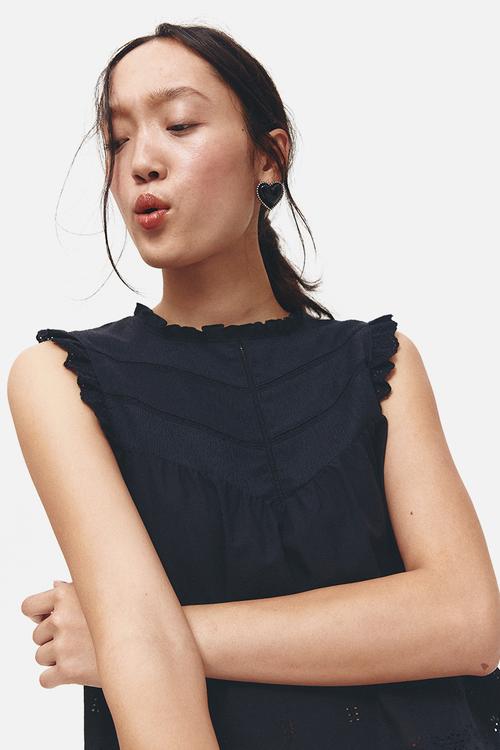 Frill-trimmed vest top - black