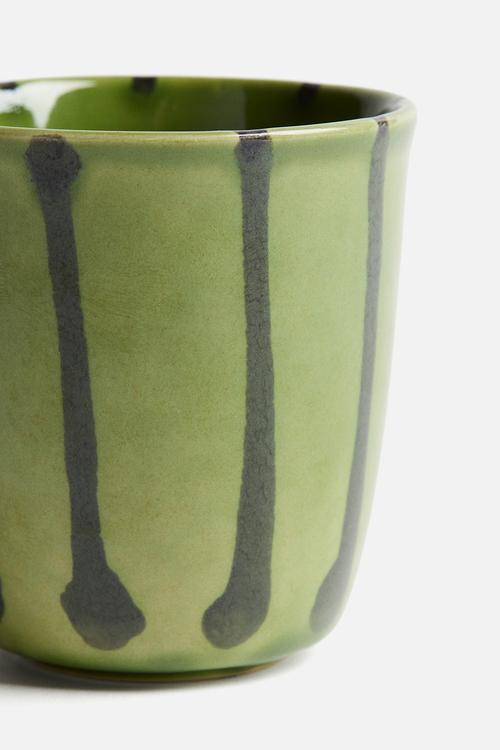 Drip-glazed stoneware mug - green/patterned