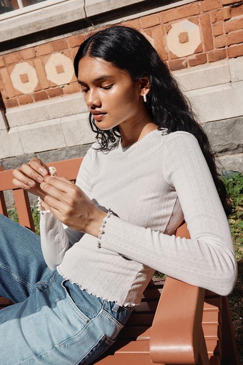 Pointelle jersey top - white