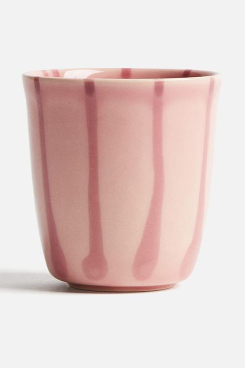 Drip-glazed stoneware mug - pink/patterned
