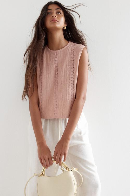 Crinkled lace-detail blouse - peach pink