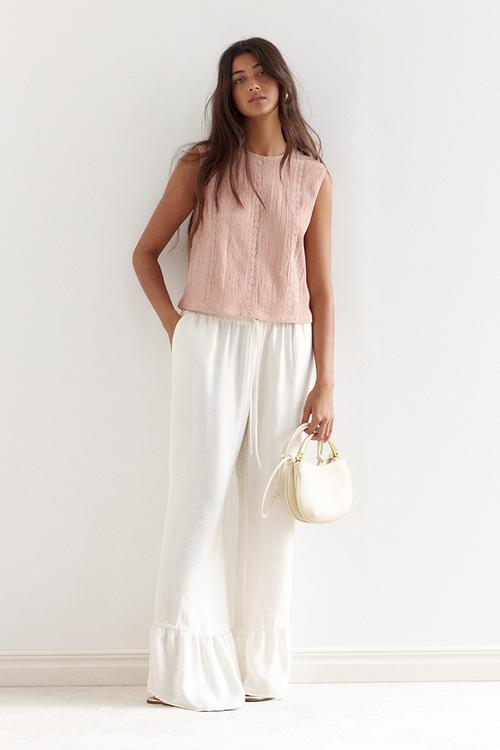 Crinkled lace-detail blouse - peach pink