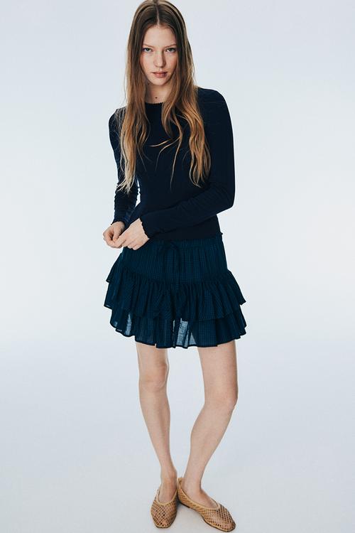 Pointelle jersey top - navy blue 
