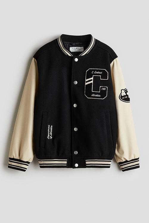 Appliquéd baseball jacket - black/c