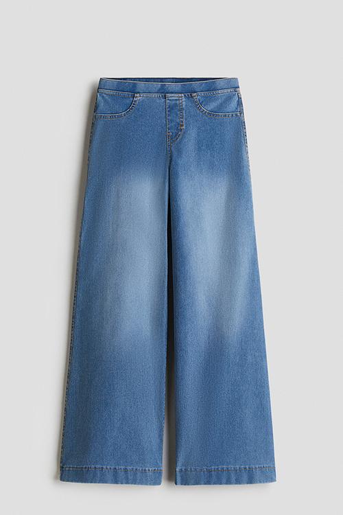 Wide denim-look trousers - denim blue
