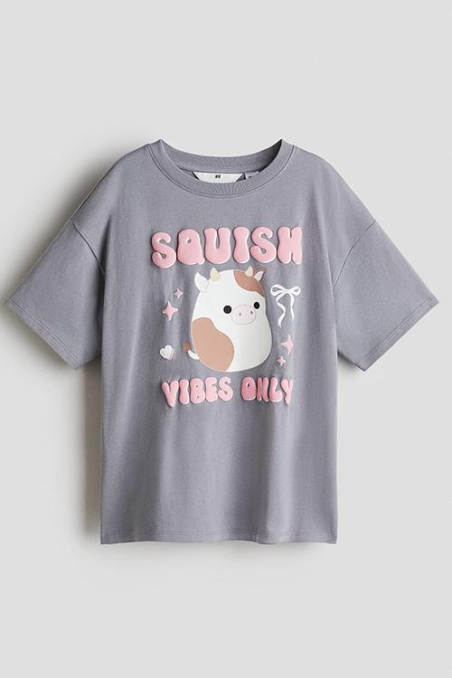 Printed cotton t-shirt - grey/squishmallows