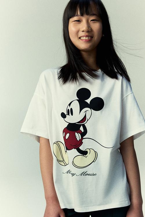 Printed cotton t-shirt - white/mickey mouse