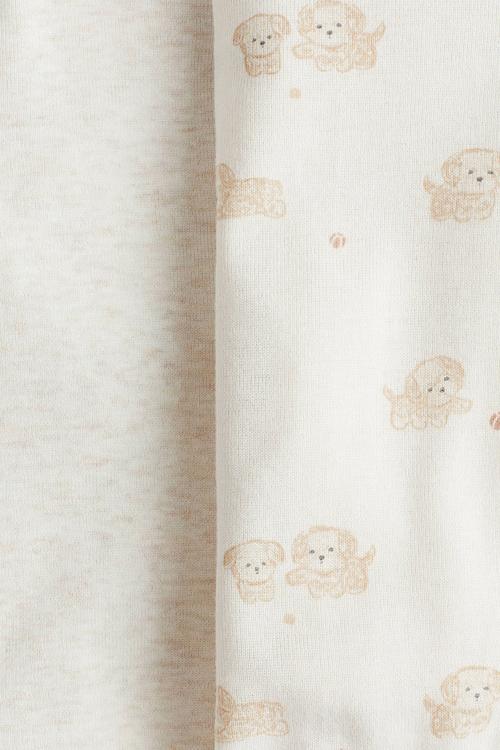 2-Pack cotton wrapover bodysuits - light beige marl/dogs