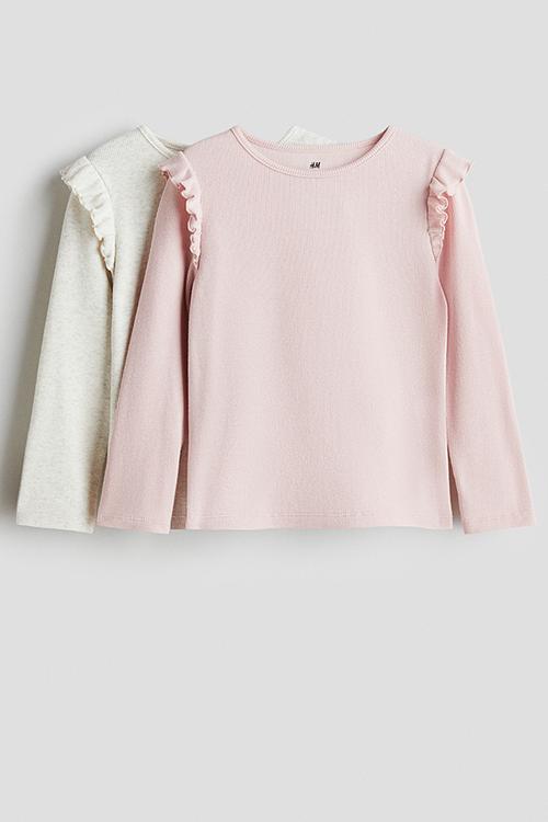  2 pack ribbed cotton tops - light pink & cream marl