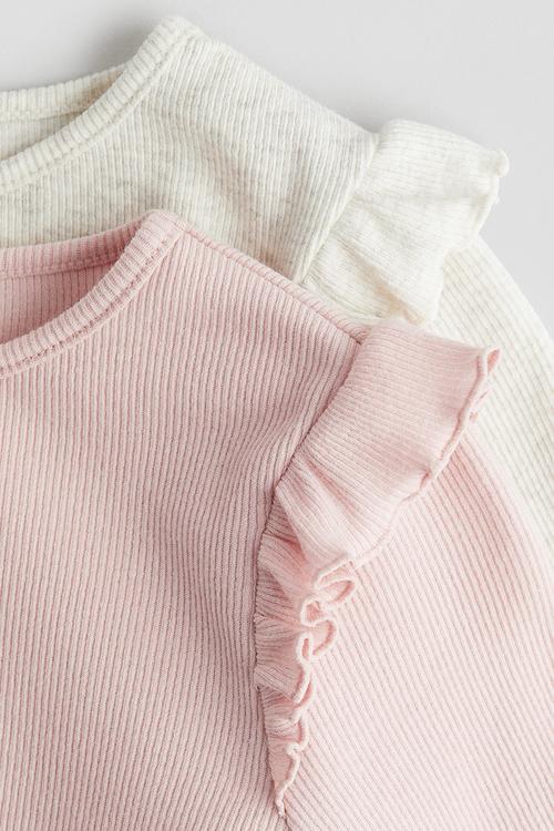  2 pack ribbed cotton tops - light pink & cream marl