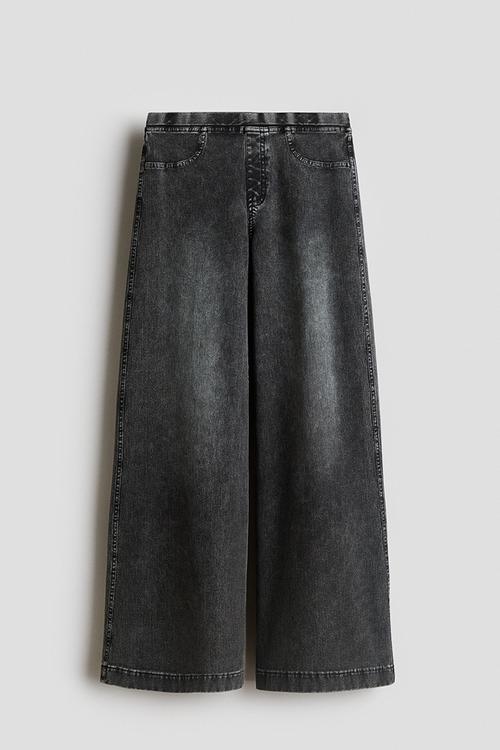 Wide denim-look trousers - black