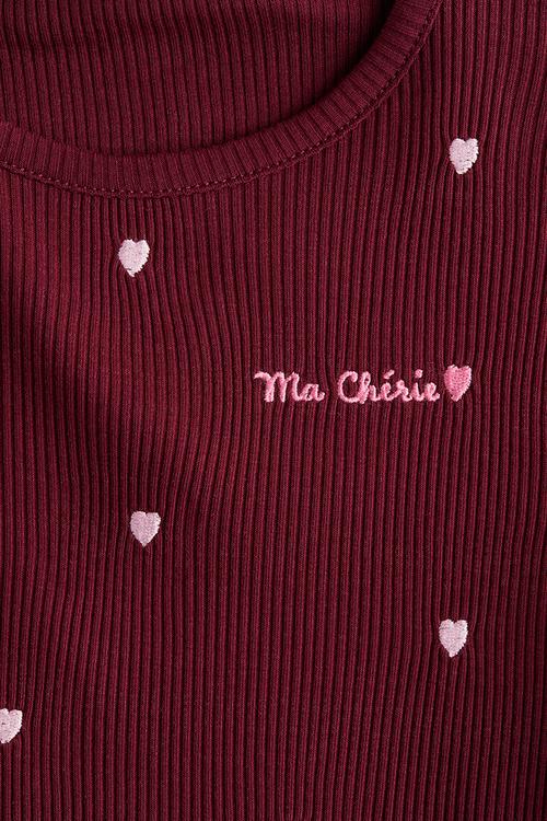 Embroidery-detail cotton top - red,multi
