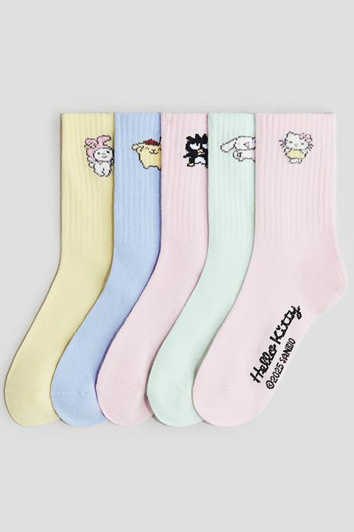 5-Pack motif-detail socks - blue,green,yellow,pink,multi