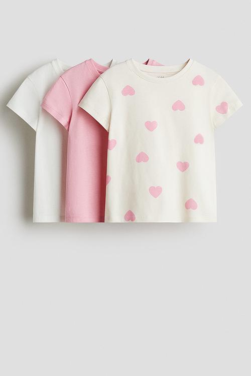 3-Pack cotton tops - pink/hearts