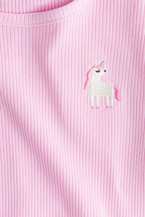 Embroidery-detail cotton top - pink/unicorn