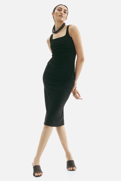 Draped midi dress - black