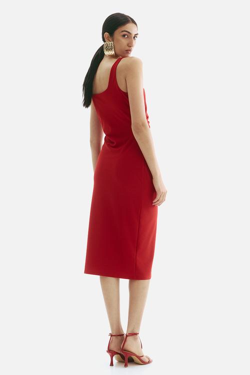 Draped midi dress - bright red