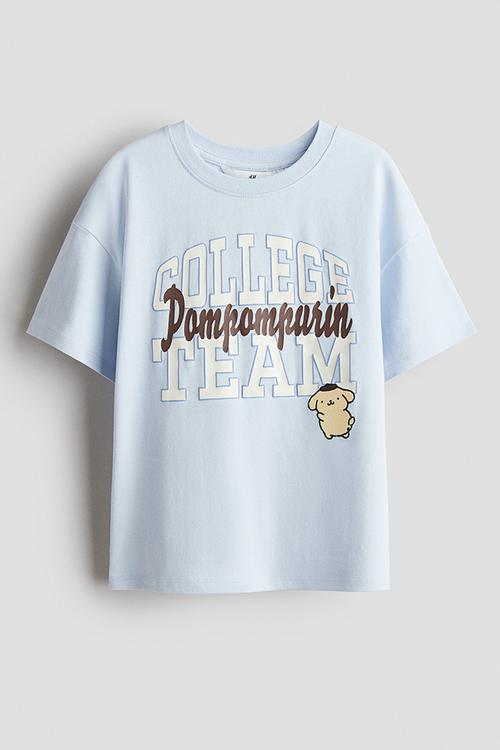 Loose-fit printed cotton T-shirt -  light blue 