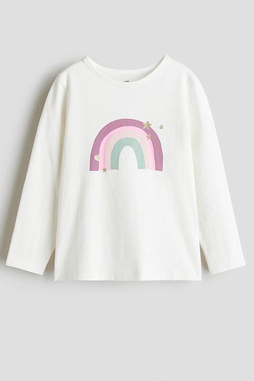 Printed jersey top - white,multi