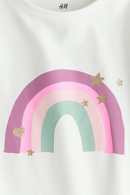 Printed jersey top - white,multi