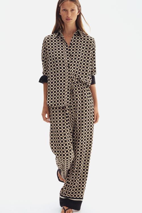 Patterned drawstring trousers - black patterned