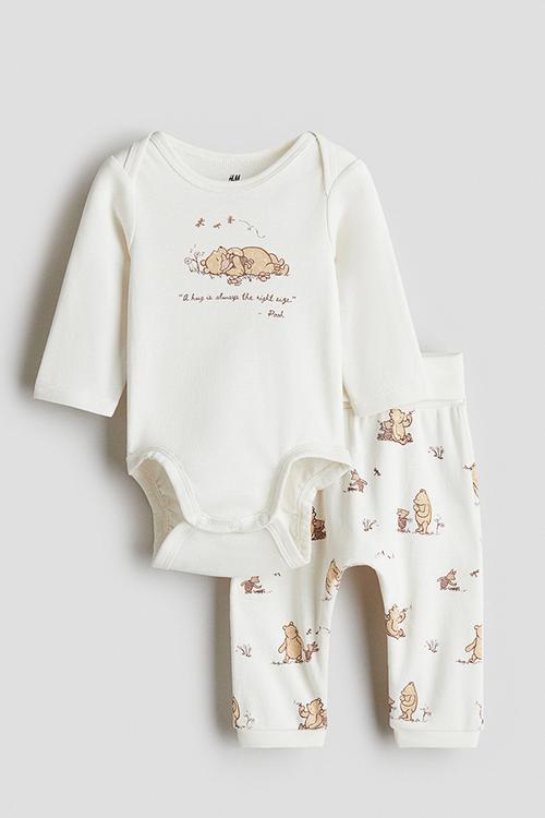 2-Piece printed cotton set - white/winnie the pooh 