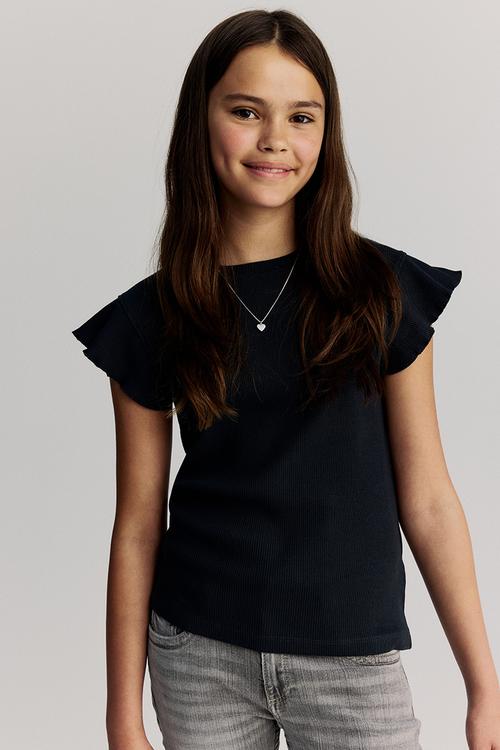 Ribbed flutter-sleeved top - dark grey