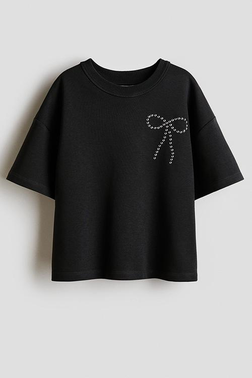 Loose-fit motif-detail T-shirt - black/bow
