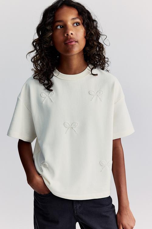 Loose-fit motif-detail T-shirt - cream/bows 