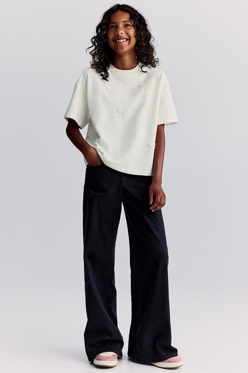 Loose-fit motif-detail T-shirt - cream/bows 