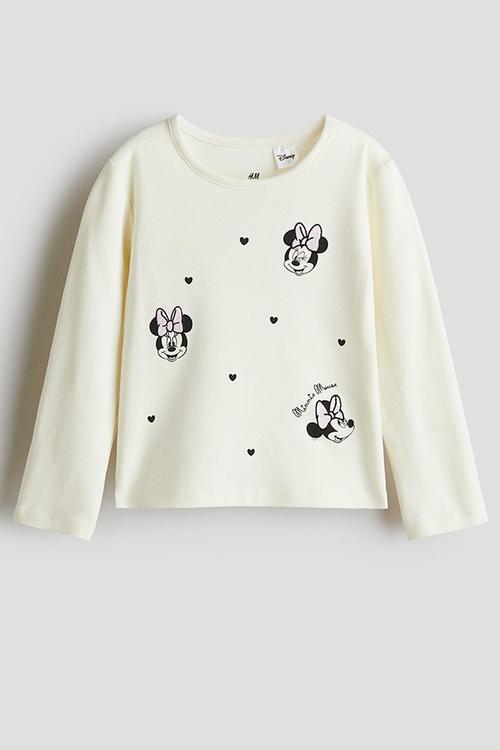 Long-sleeved cotton top - white/minnie mouse 