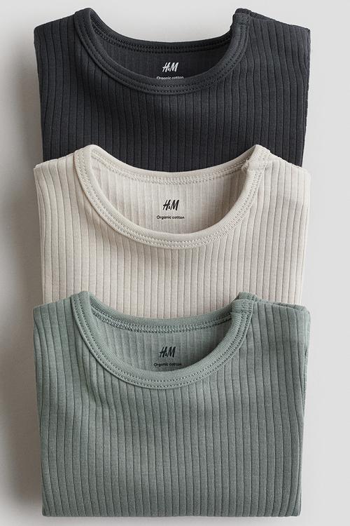 3 pack ribbed bodysuits - dusty green & dark grey