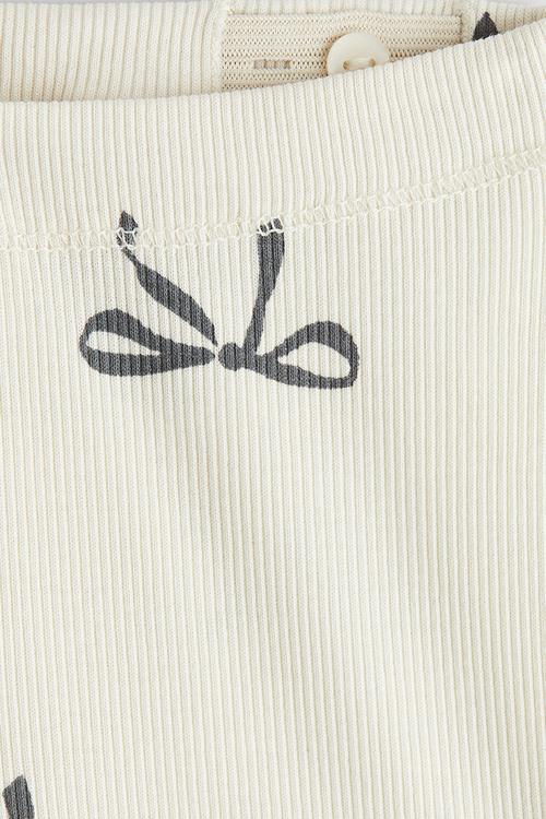 Ribbed cotton leggings - cream bows