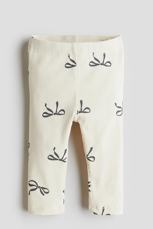 Ribbed cotton leggings - cream bows