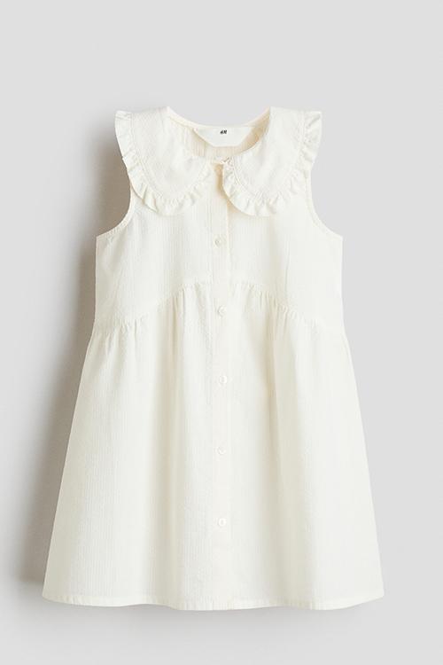 Collared seersucker dress - white
