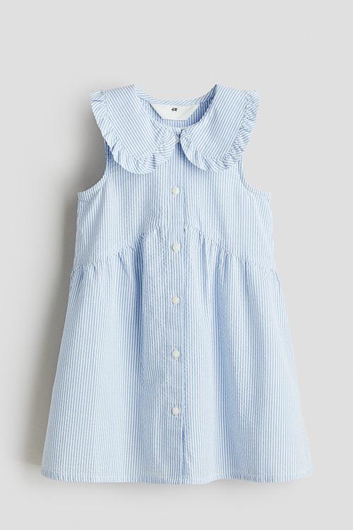 Collared seersucker dress - light blue & white striped