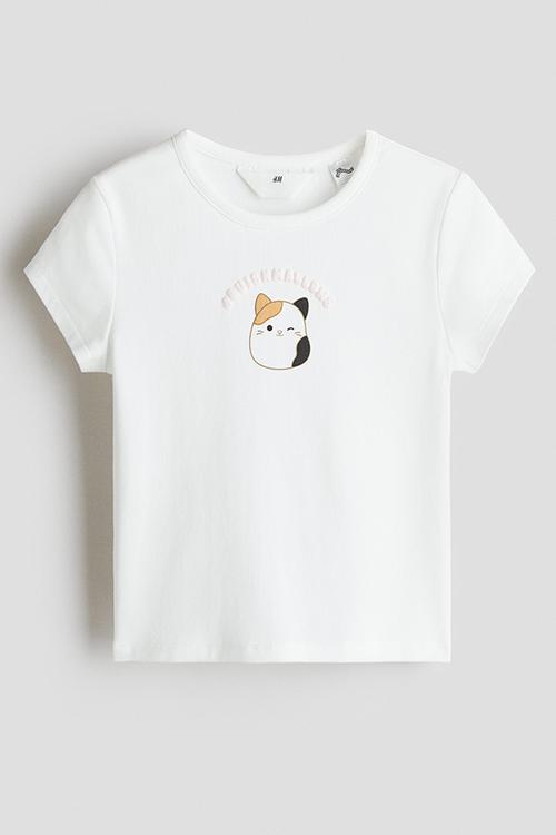 Print-motif cotton top - white/squishmallows