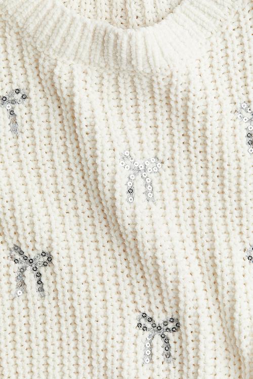 Chenille-knit jumper - cream bows