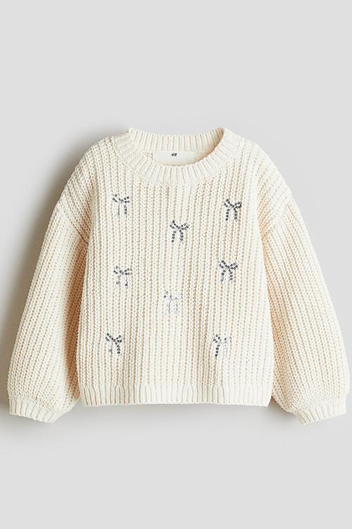 Chenille-knit jumper - cream bows