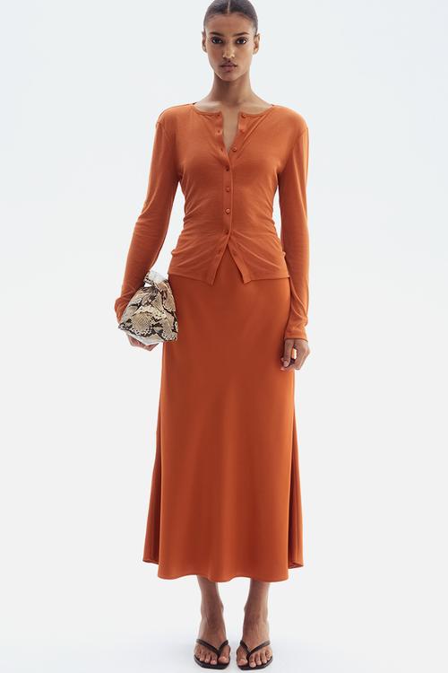 Fine-knit button-front top - orange