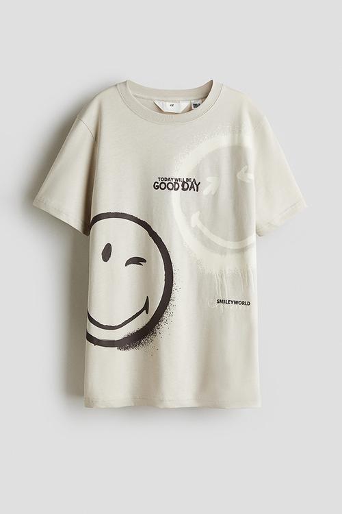 Print-motif cotton t-shirt - beige smileyworld®
