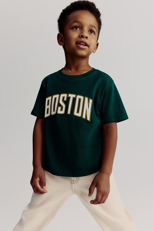 Printed cotton t-shirt - dark green boston