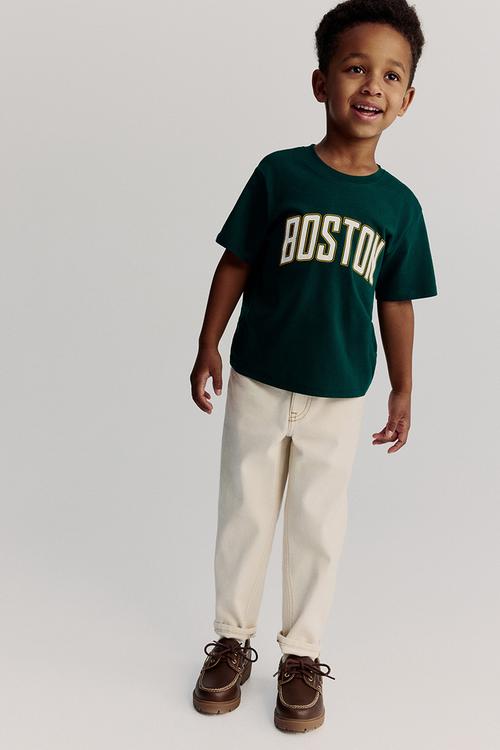 Printed cotton t-shirt - dark green boston