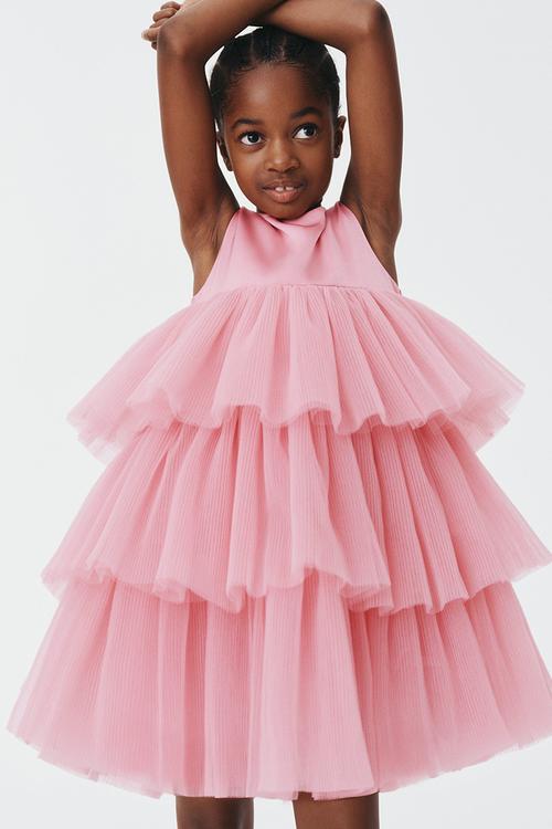 Tiered tulle-skirt dress - dark pink 