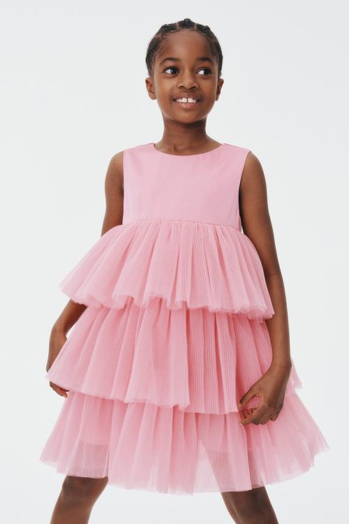 Tiered tulle-skirt dress - dark pink 