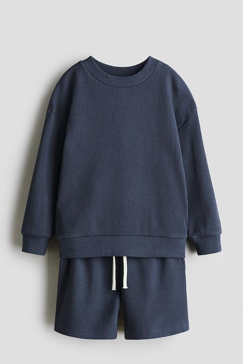 2-Piece waffled cotton set - dark blue